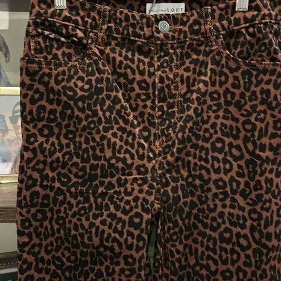 Loft Brown Corduroy Leopard Animal Print High Rise Waist Skinny Jeans Size 2 - Picture 5 of 12